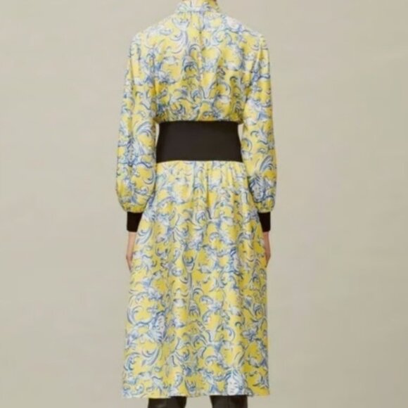 NWT TORY BURCH Rib-waist Dress in Yellow Swirl XS $598 - Picture 4 of 9